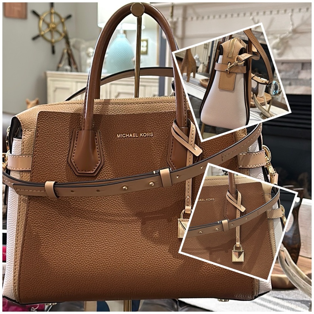 Authentic Michael Kors Mercer Tri-Color Pebbled Leather Satchel, PRISTINE!